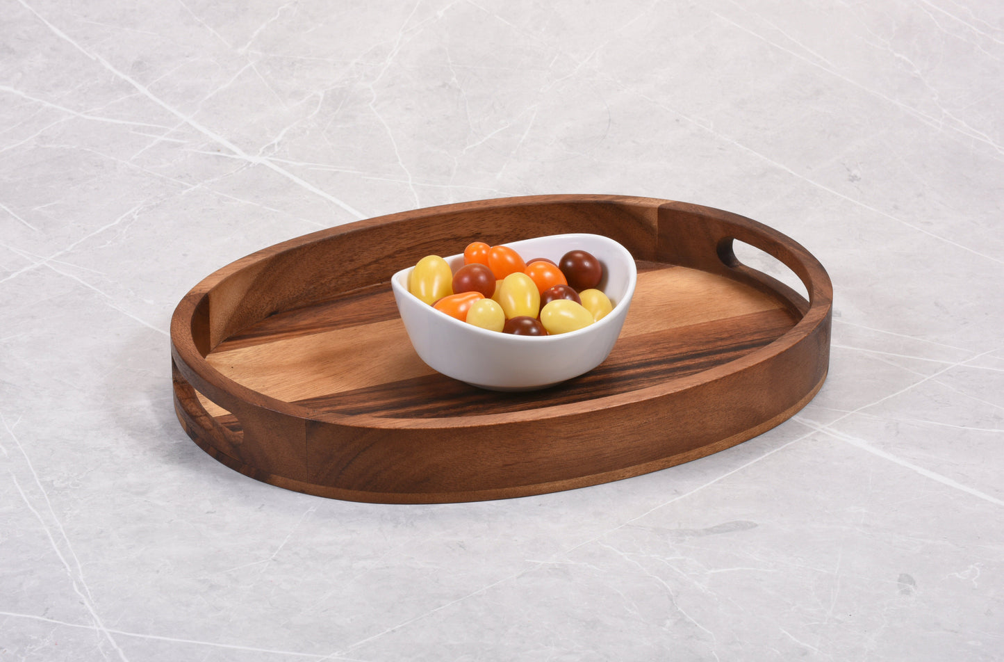 Acacia Wood Small Oval Serving Tray Handcrafted Durable Natural Decor
