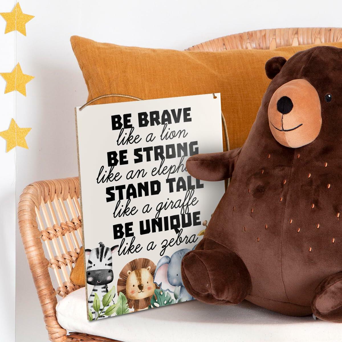 UDNADKEX Boho Nursery Wall Sign Safari Jungle Animal Wooden Decor