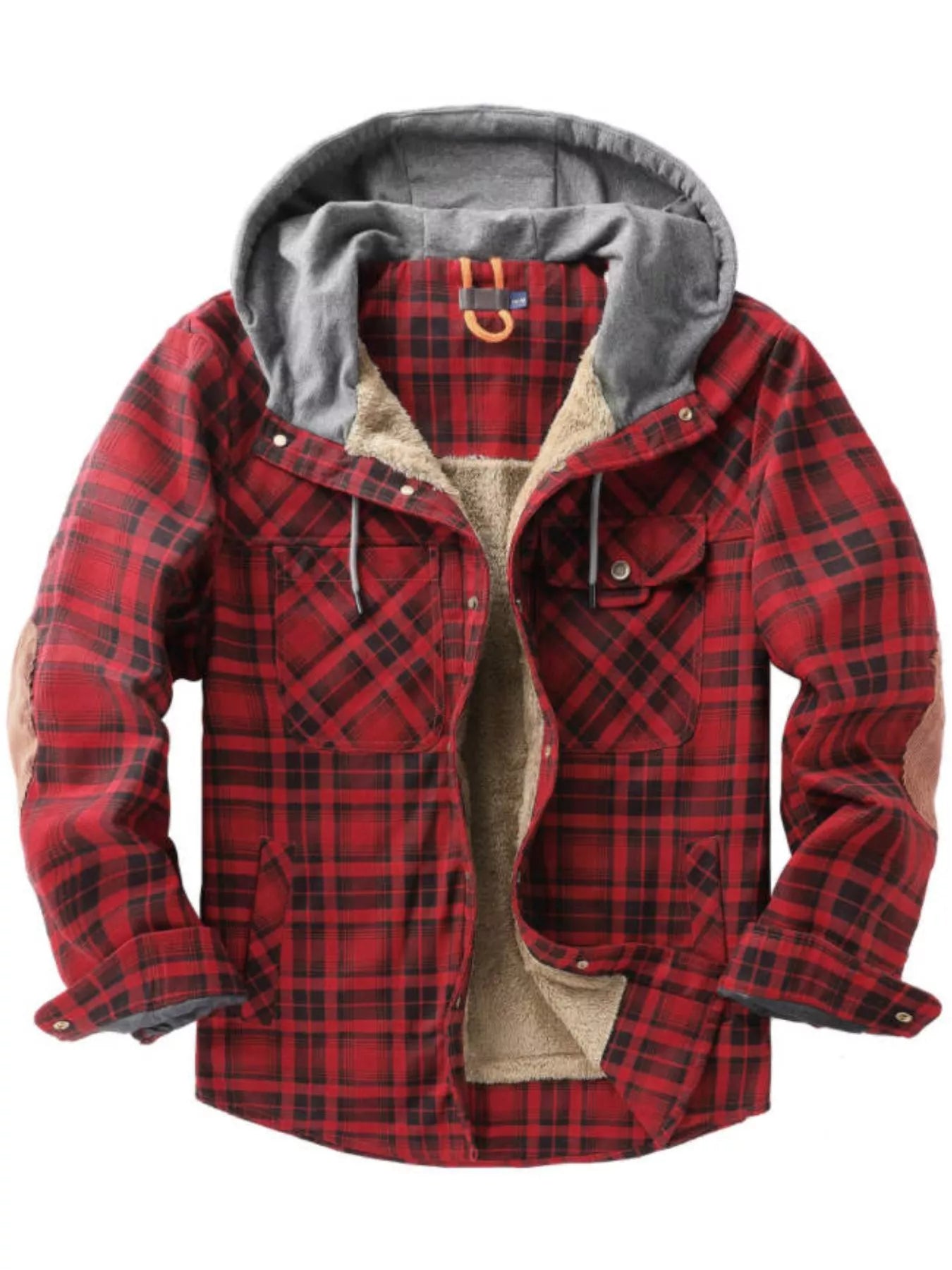 Men's Snap Down Plaid Flannel Hooded Jacket