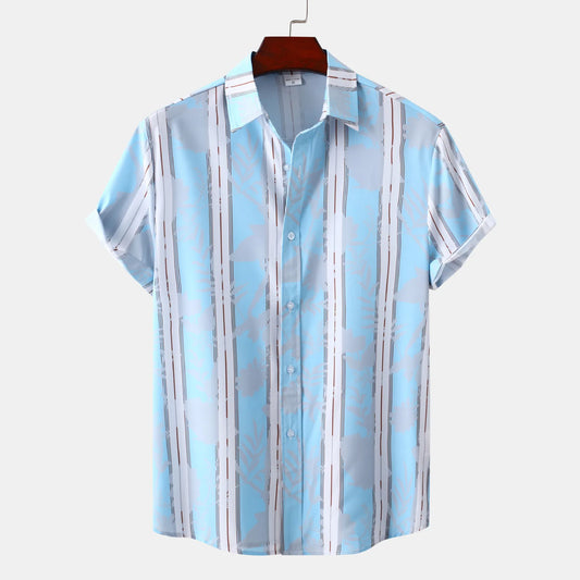 Casual Striped Short Sleeve Button-Up Shirt