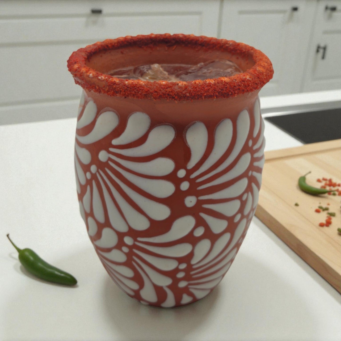 Terracotta Relief Cantarito | Handcrafted Mexican Pottery Cup