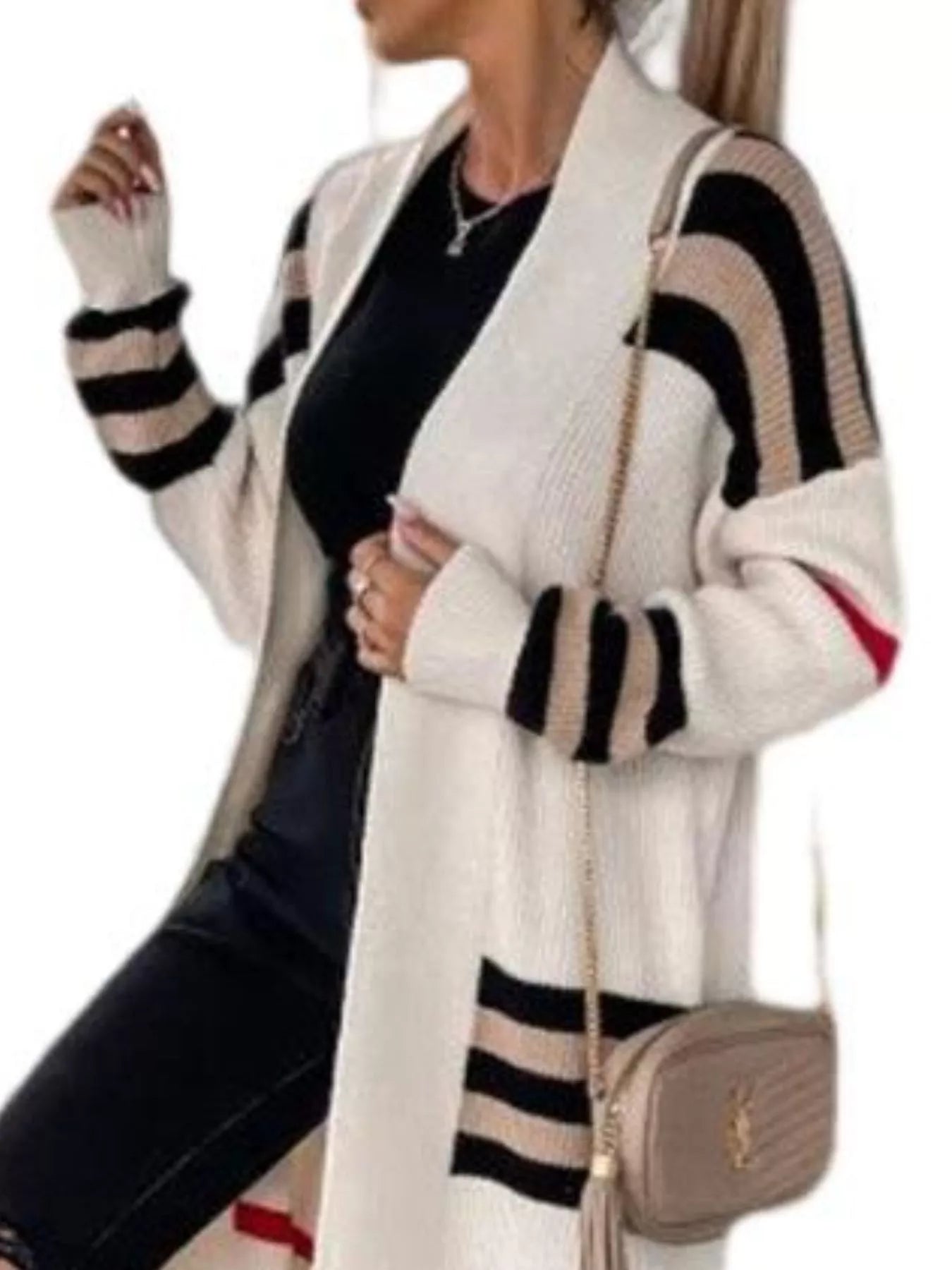 Striped Longline Open Front Cardigan