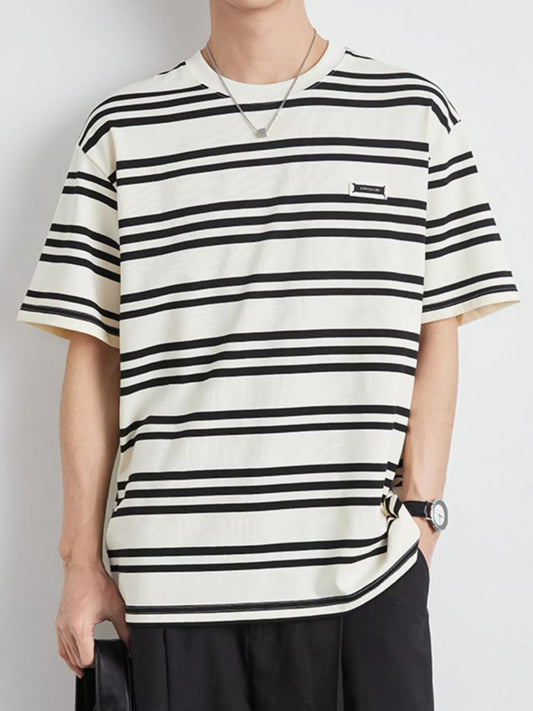 Men's Plus Size Striped Casual Round Neck T-Shirt