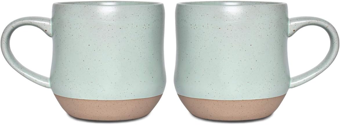 Bosmarlin Large Stoneware Speckled Coffee Mugs Set of 2, Big Tea Cup, 17 Oz, Dishwasher and Microwave Safe