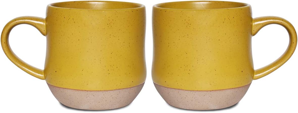 Bosmarlin Large Stoneware Speckled Coffee Mugs Set of 2, Big Tea Cup, 17 Oz, Dishwasher and Microwave Safe