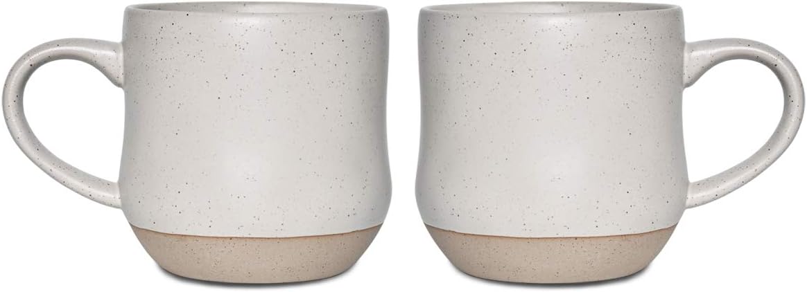 Bosmarlin Large Stoneware Speckled Coffee Mugs Set of 2, Big Tea Cup, 17 Oz, Dishwasher and Microwave Safe