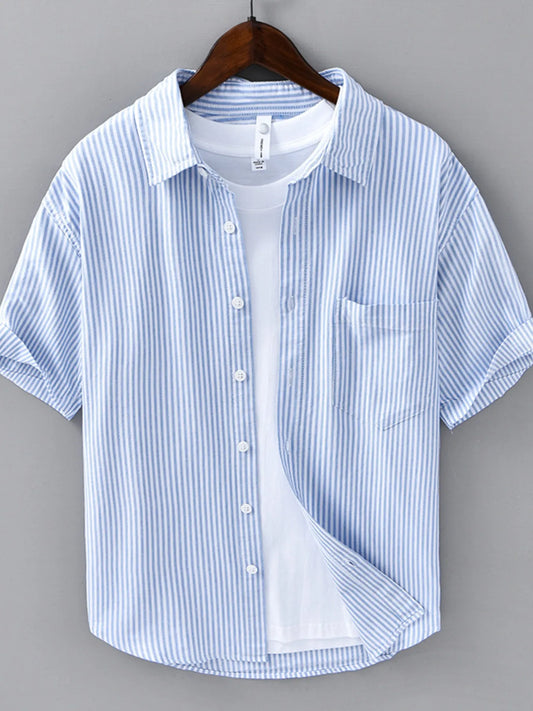 Men's Plus Size Casual Striped Short Sleeve Shirt