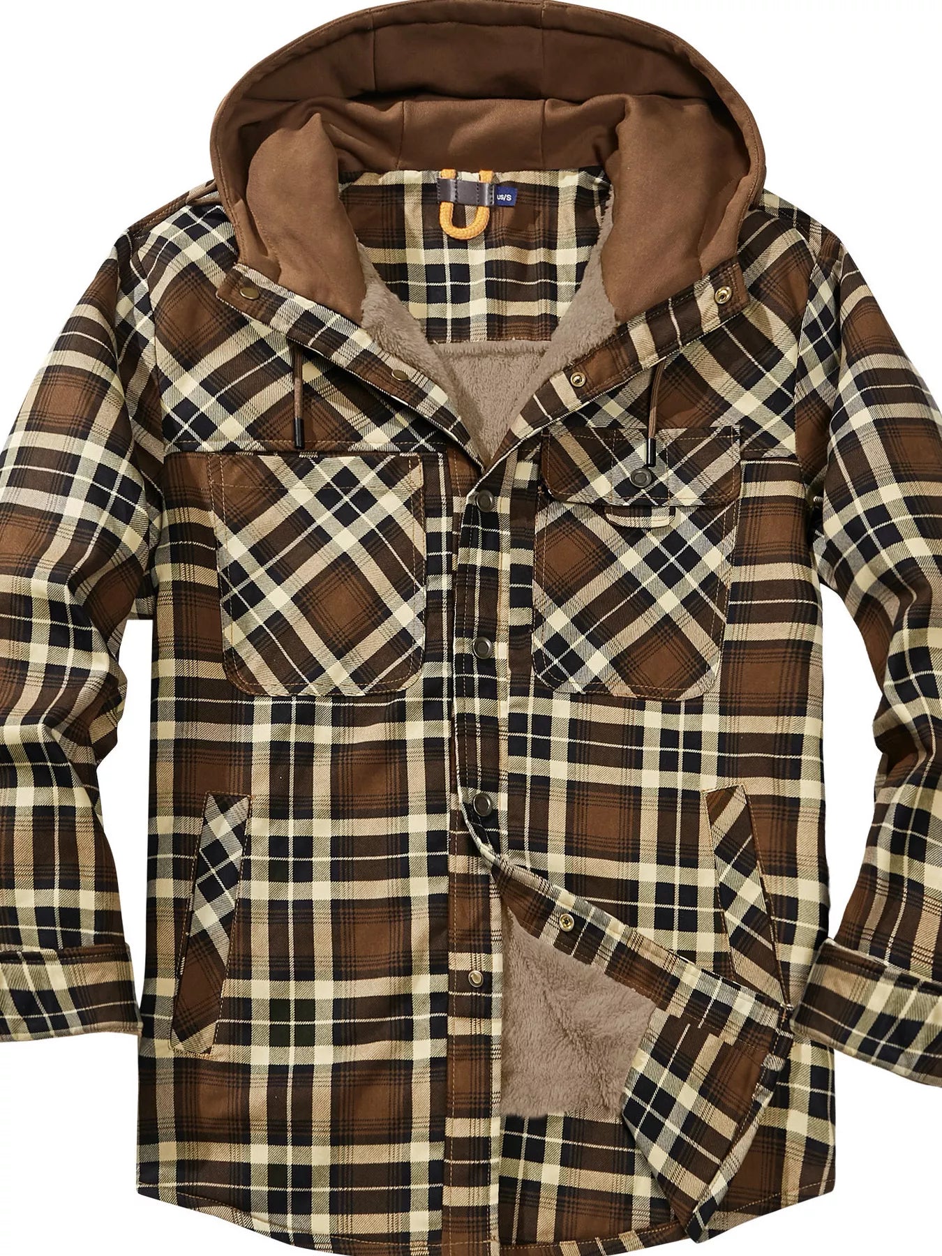 Men's Snap Down Plaid Flannel Hooded Jacket