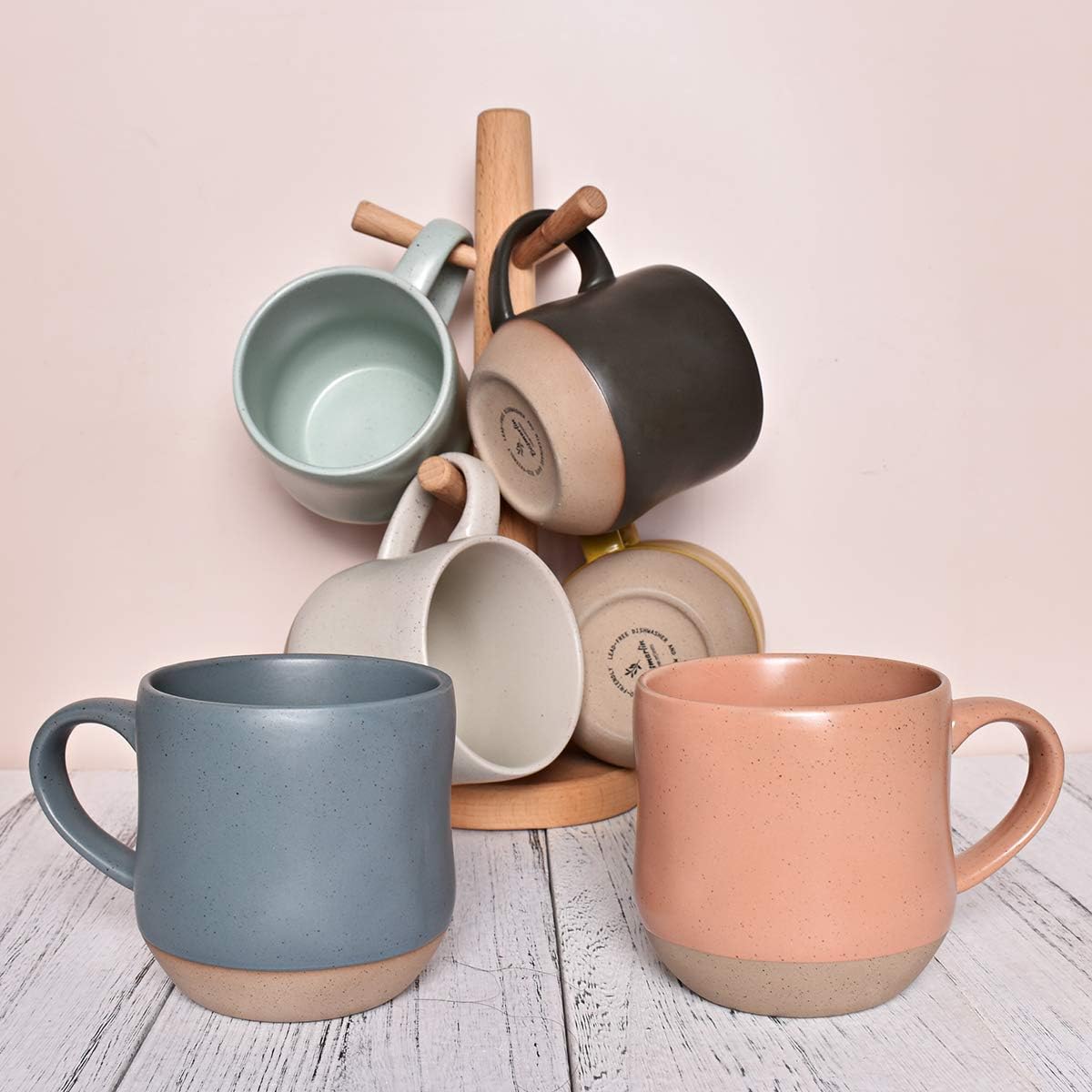 Bosmarlin Large Stoneware Speckled Coffee Mugs Set of 2, Big Tea Cup, 17 Oz, Dishwasher and Microwave Safe