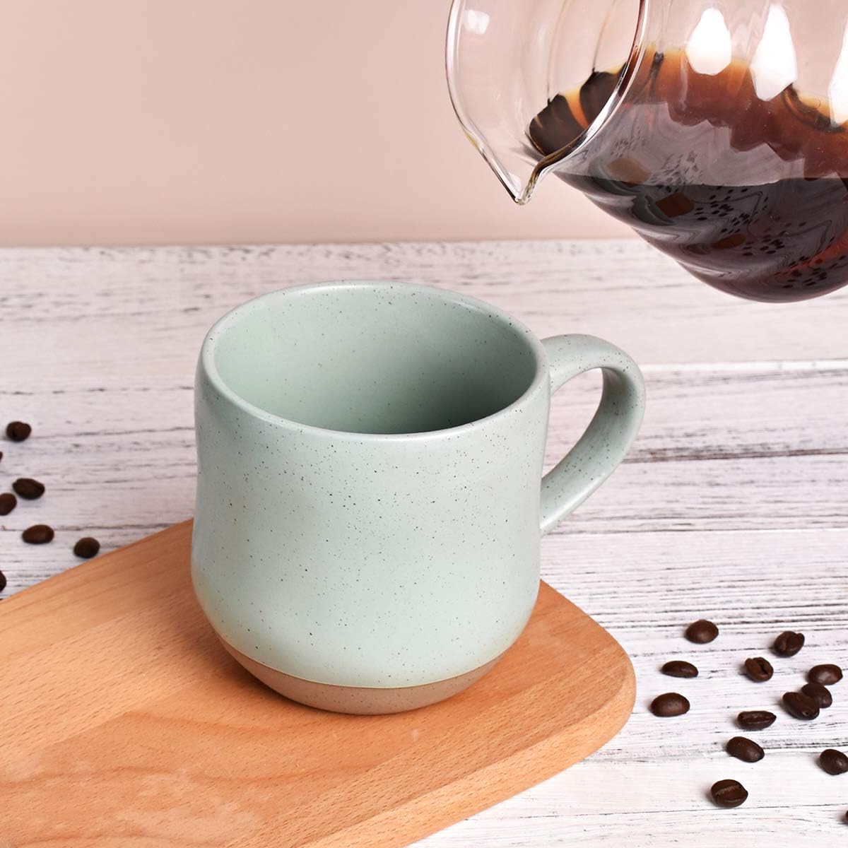 Bosmarlin Large Stoneware Speckled Coffee Mugs Set of 2, Big Tea Cup, 17 Oz, Dishwasher and Microwave Safe