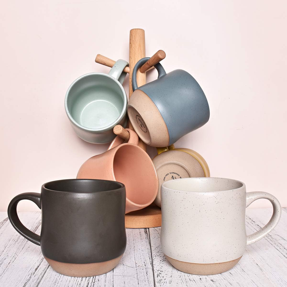 Bosmarlin Large Stoneware Speckled Coffee Mugs Set of 2, Big Tea Cup, 17 Oz, Dishwasher and Microwave Safe