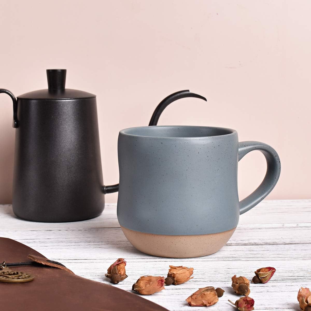 Bosmarlin Large Stoneware Speckled Coffee Mugs Set of 2, Big Tea Cup, 17 Oz, Dishwasher and Microwave Safe