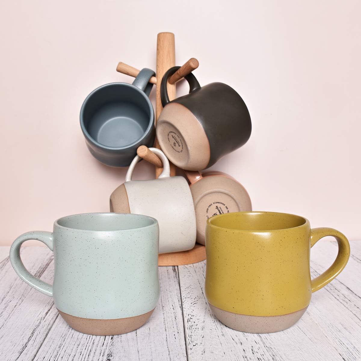 Bosmarlin Large Stoneware Speckled Coffee Mugs Set of 2, Big Tea Cup, 17 Oz, Dishwasher and Microwave Safe