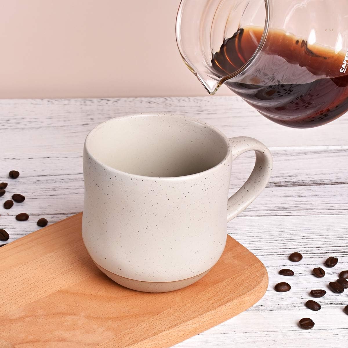 Bosmarlin Large Stoneware Speckled Coffee Mugs Set of 2, Big Tea Cup, 17 Oz, Dishwasher and Microwave Safe