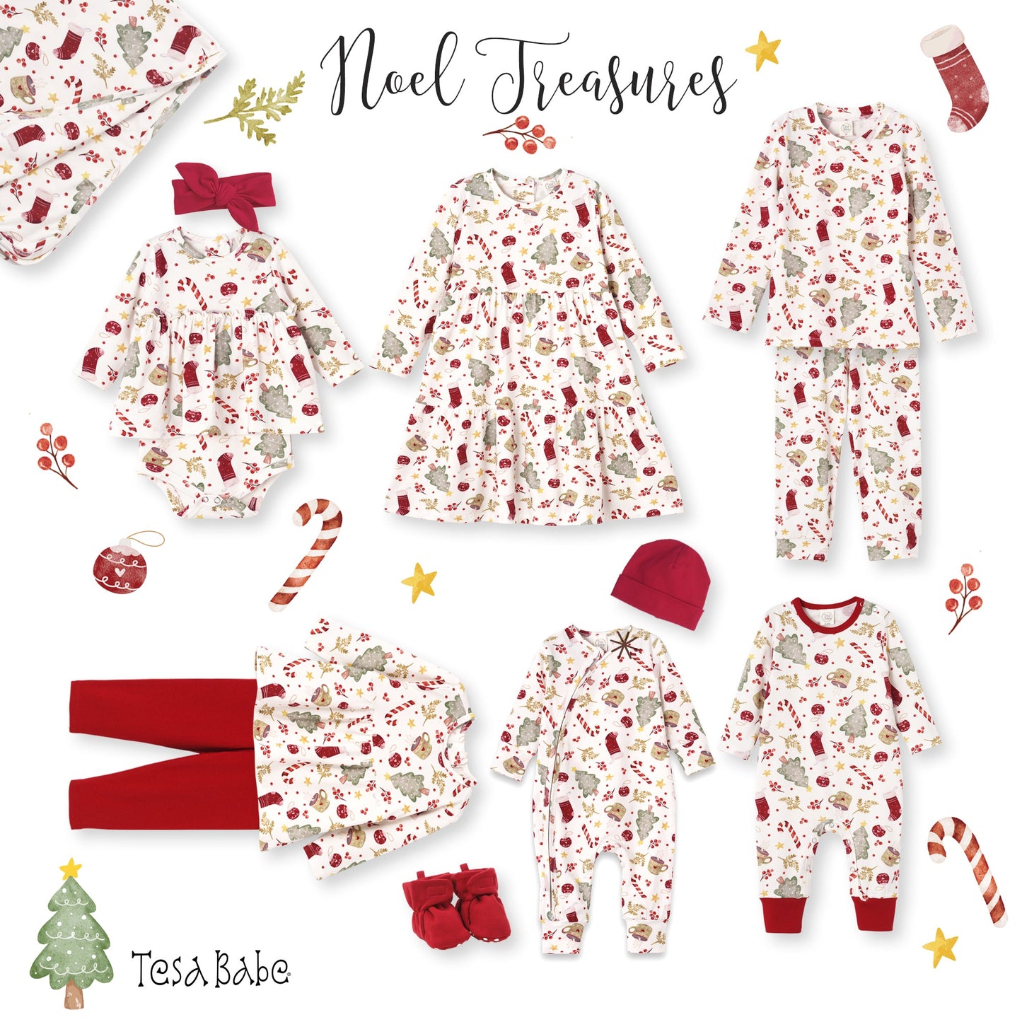 Girls’ Christmas Dress – Bamboo Holiday Tiered Twirl Dress - Noel