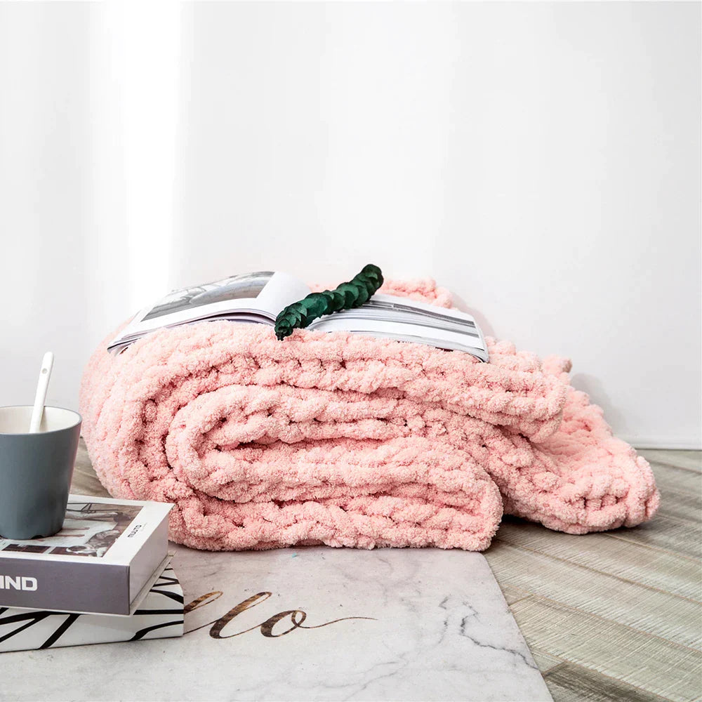 DecorBites™ Cozy Chenille Chunky Knit Blanket - Soft Decorative Throw for Bed, Sofa, Living Room - Summer Quilt or Rug Alternative