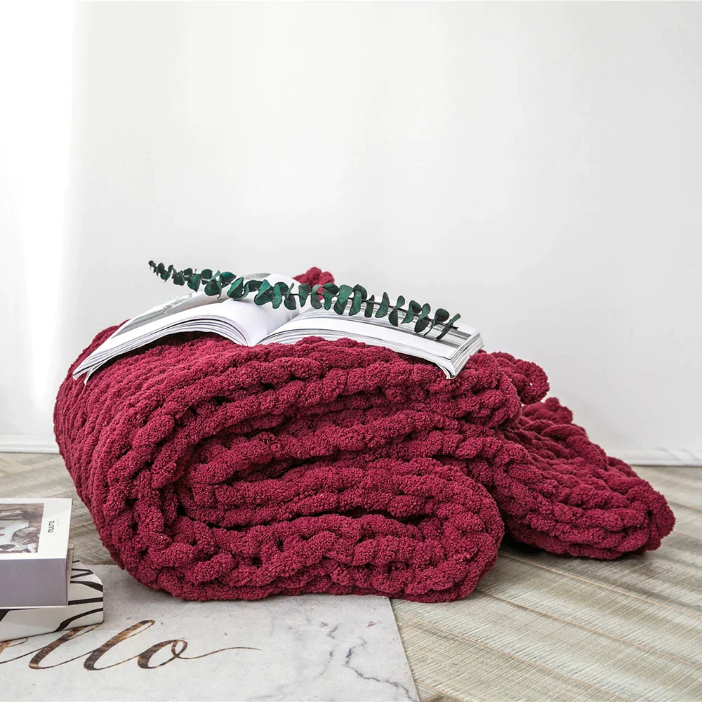 DecorBites™ Cozy Chenille Chunky Knit Blanket - Soft Decorative Throw for Bed, Sofa, Living Room - Summer Quilt or Rug Alternative