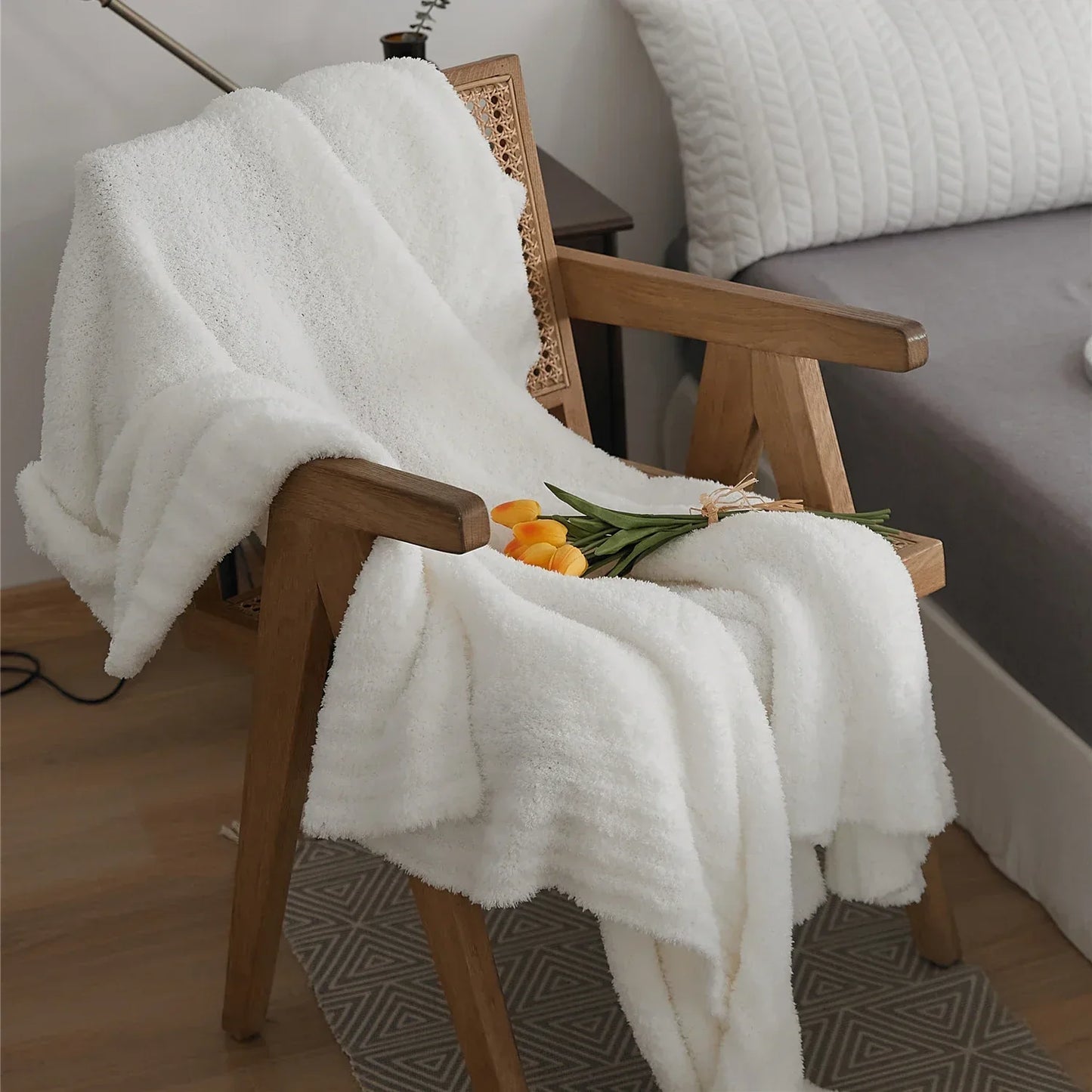 DecorBites™ Fuzzy Downy Knitted Throw Blanket - Soft & Cozy Microfiber Quilt for Sofa, Bed, and Air Conditioning Room
