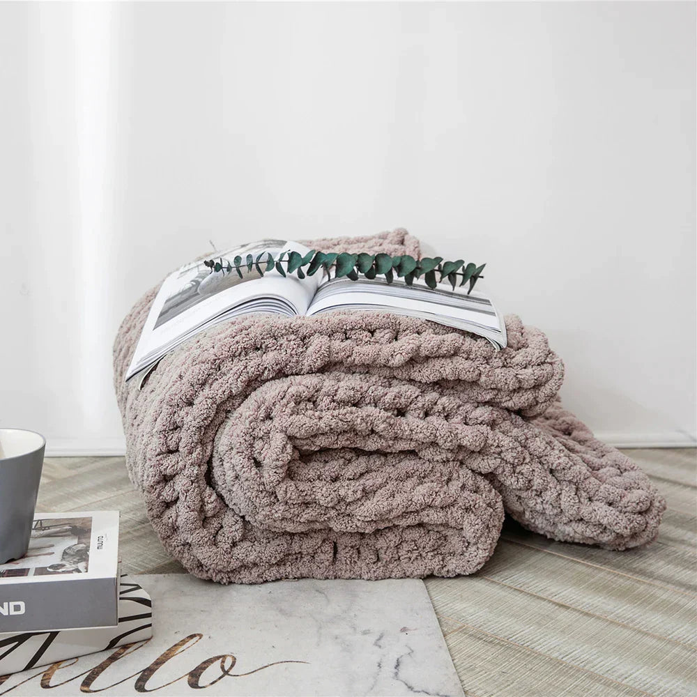 DecorBites™ Cozy Chenille Chunky Knit Blanket - Soft Decorative Throw for Bed, Sofa, Living Room - Summer Quilt or Rug Alternative
