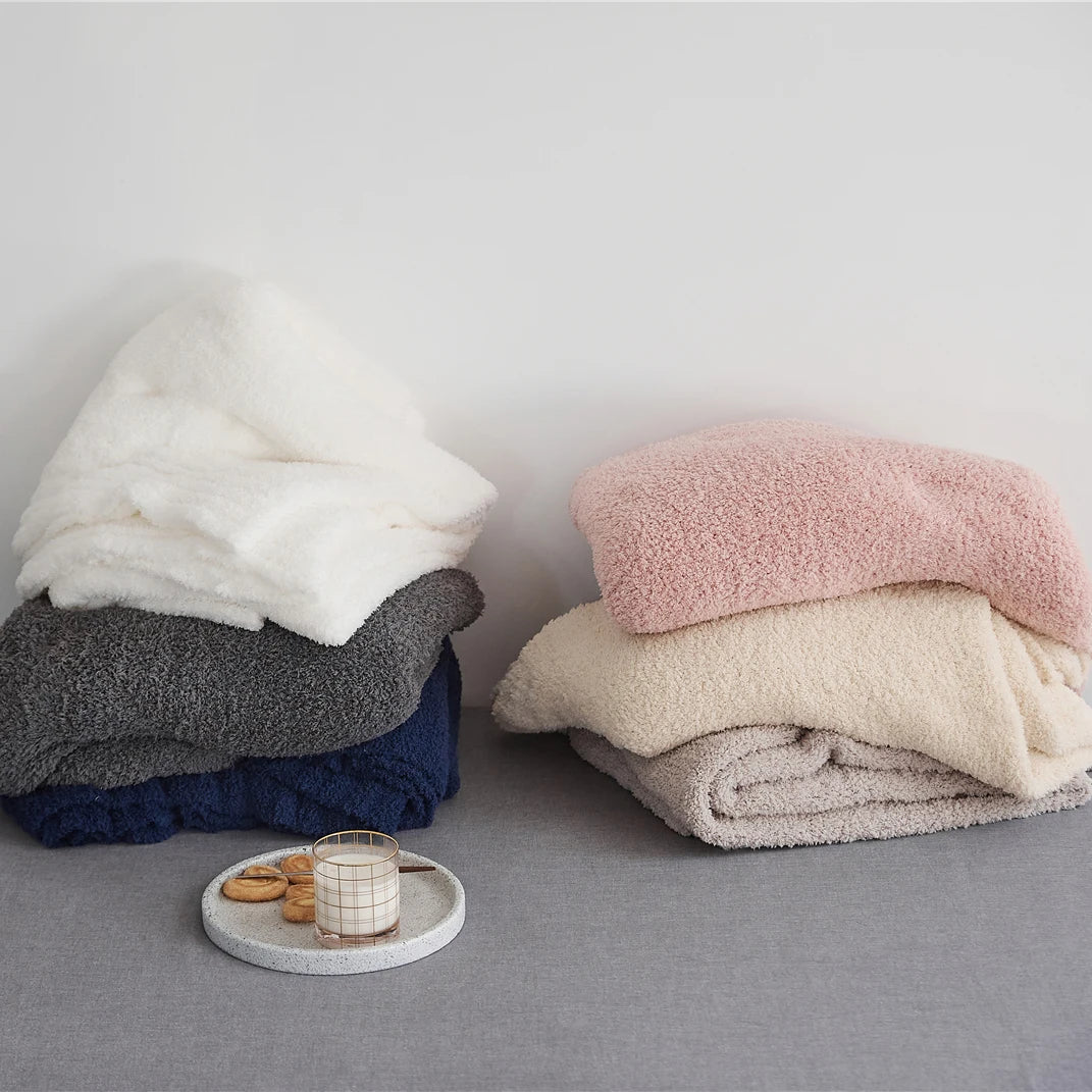 DecorBites™ Fuzzy Downy Knitted Throw Blanket - Soft & Cozy Microfiber Quilt for Sofa, Bed, and Air Conditioning Room