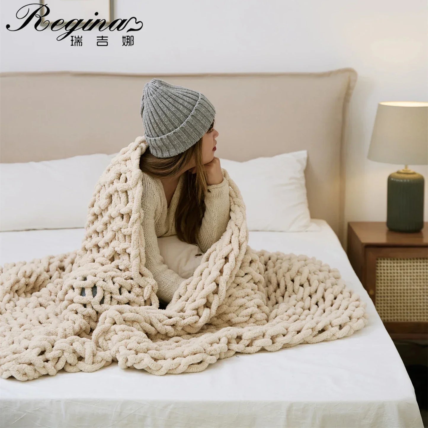 DecorBites™ Cozy Chenille Chunky Knit Blanket - Soft Decorative Throw for Bed, Sofa, Living Room - Summer Quilt or Rug Alternative