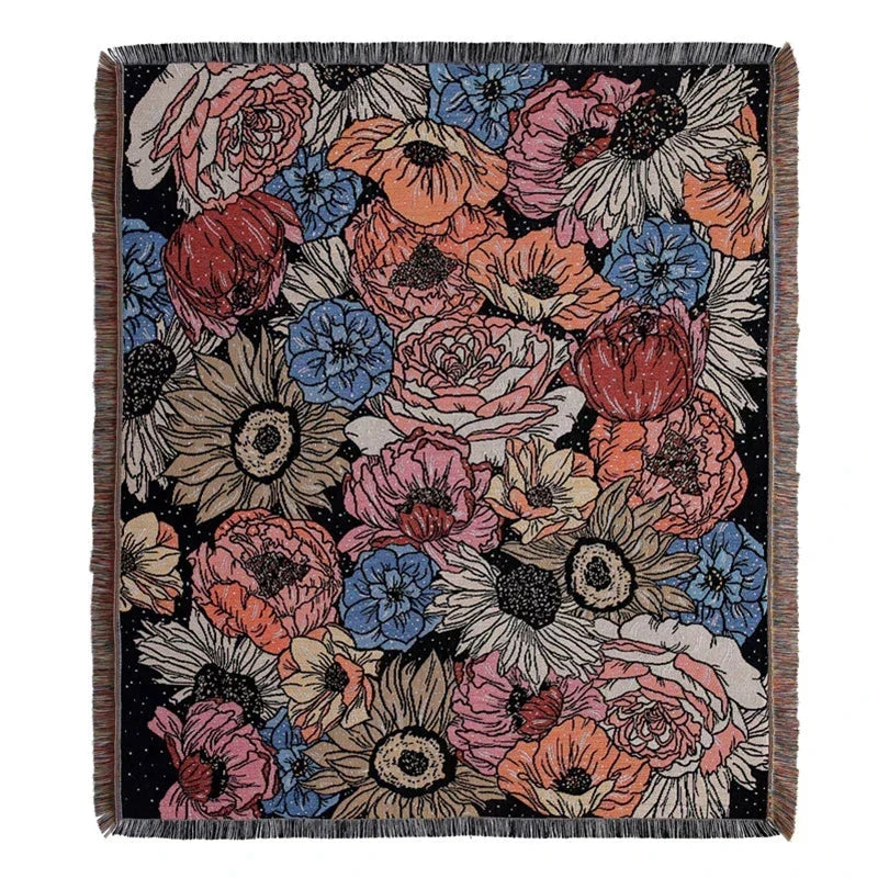 DecorBites™ Boho Floral Cotton Blanket - Soft Bedspread for Beds, Sofa & Living Room