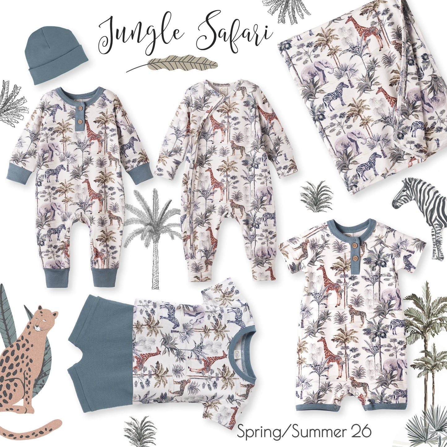 Jungle Safari Bamboo-Soft Stroller Blanket for Baby Boy