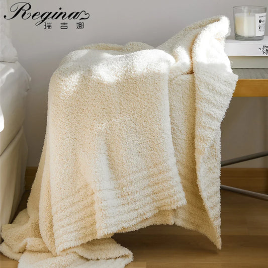 DecorBites™ Fuzzy Downy Knitted Throw Blanket - Soft & Cozy Microfiber Quilt for Sofa, Bed, and Air Conditioning Room