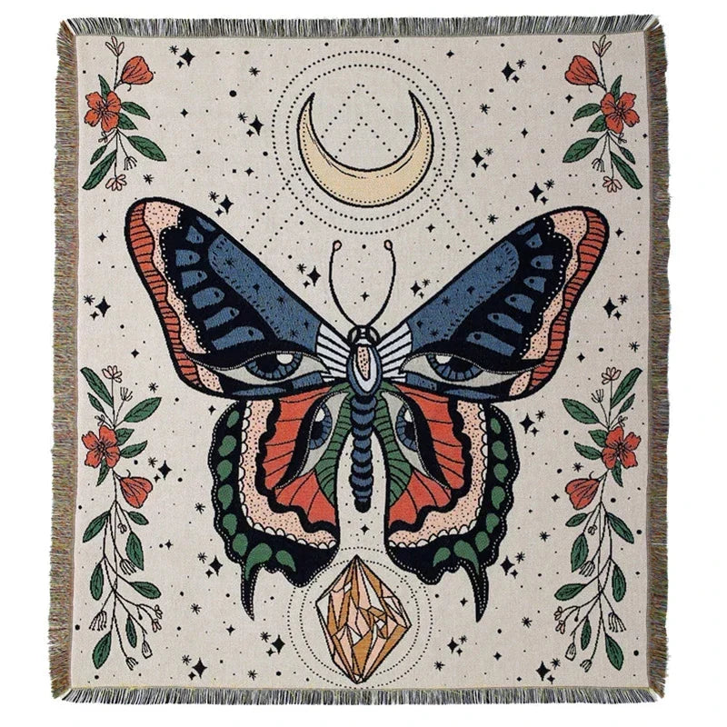 DecorBites™ Boho Floral Cotton Blanket - Soft Bedspread for Beds, Sofa & Living Room