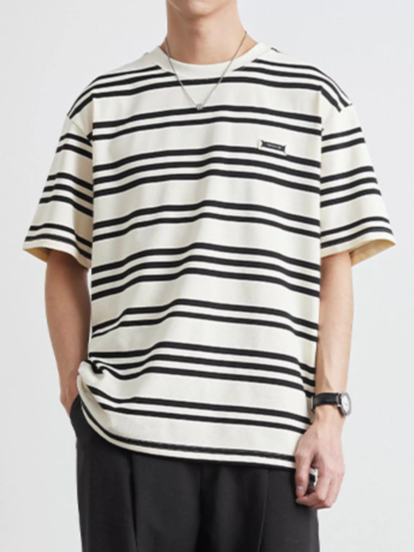 Men's Plus Size Striped Casual Round Neck T-Shirt