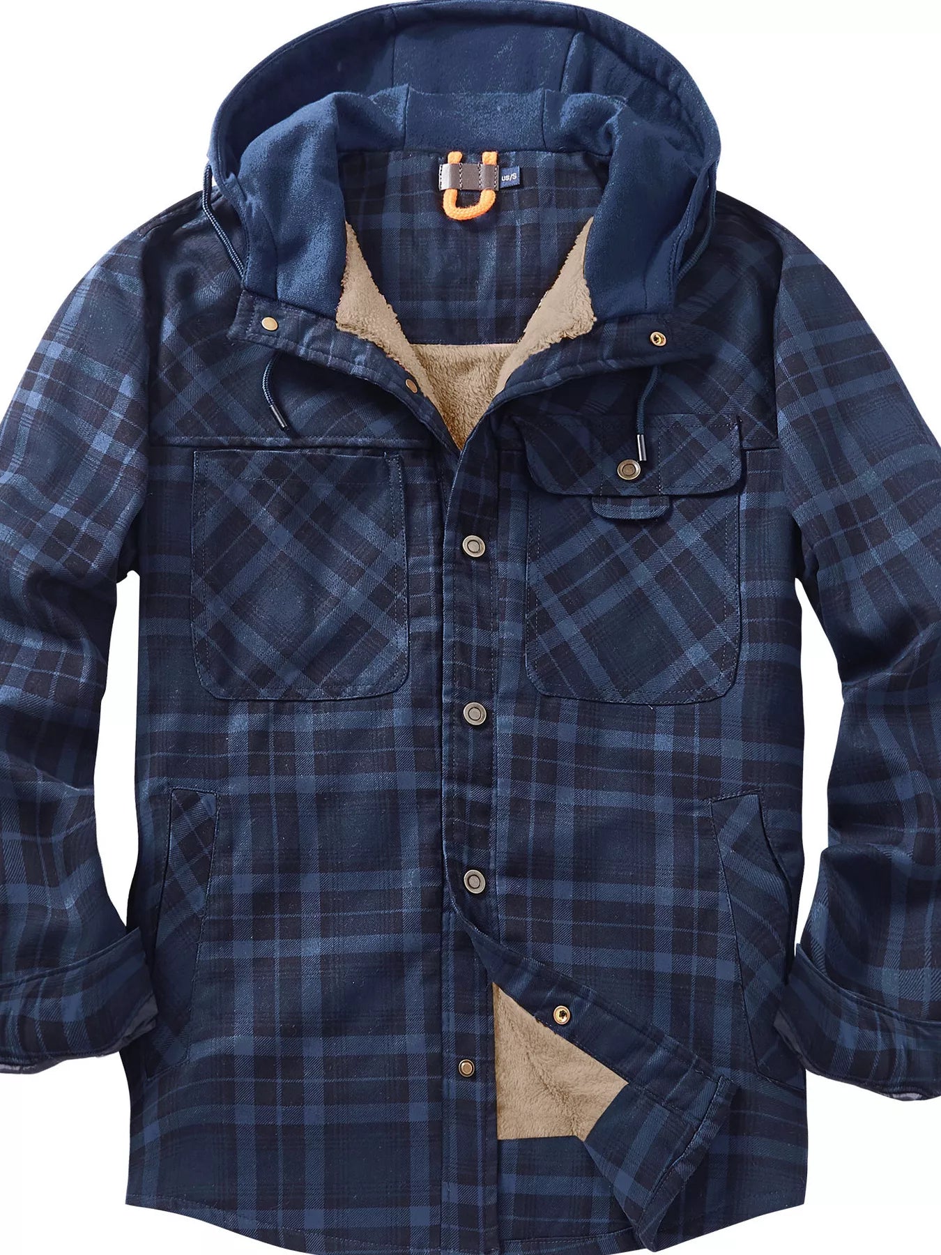 Men's Snap Down Plaid Flannel Hooded Jacket