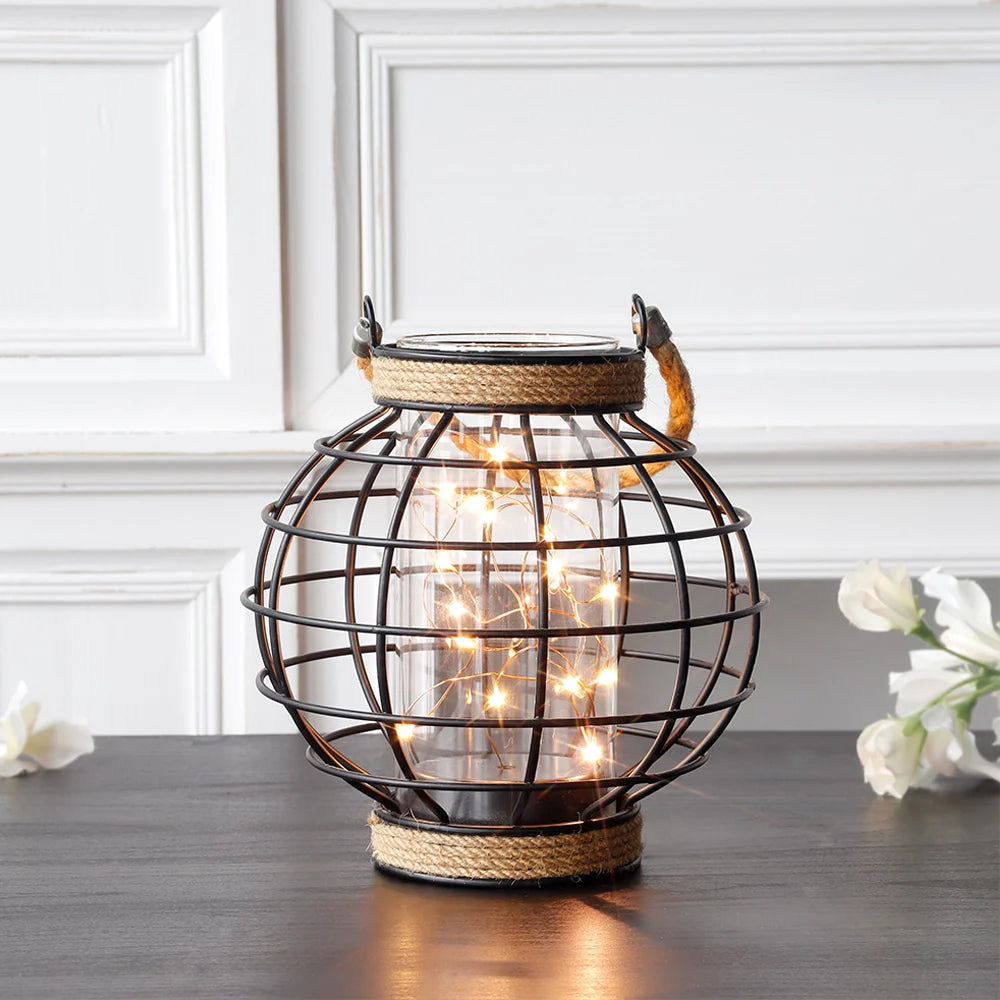 7.3" Tall Battery Powered Table Lamp-Hemp Rope Cage-Style Fairy Decorative Table Lamp
