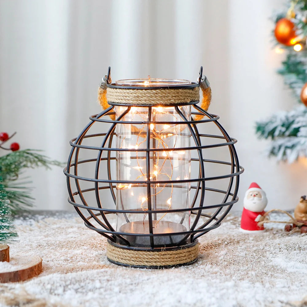 7.3" Tall Battery Powered Table Lamp-Hemp Rope Cage-Style Fairy Decorative Table Lamp
