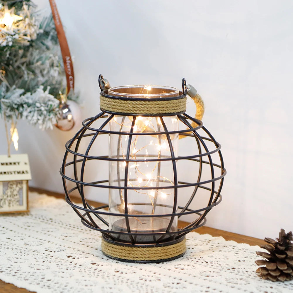 7.3" Tall Battery Powered Table Lamp-Hemp Rope Cage-Style Fairy Decorative Table Lamp