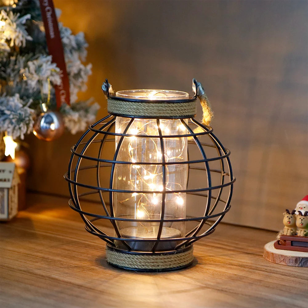 7.3" Tall Battery Powered Table Lamp-Hemp Rope Cage-Style Fairy Decorative Table Lamp