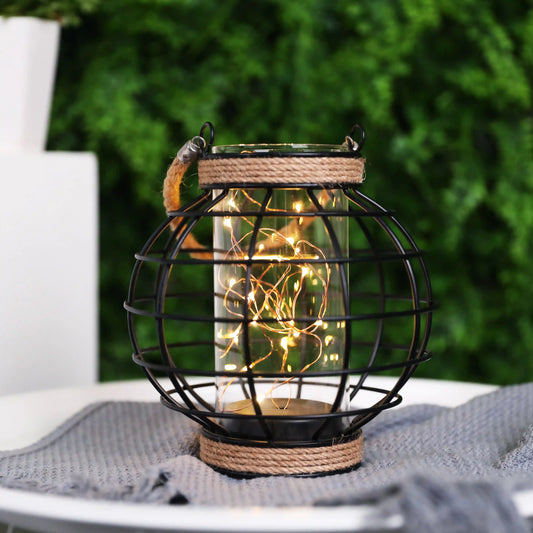 7.3" Tall Battery Powered Table Lamp-Hemp Rope Cage-Style Fairy Decorative Table Lamp