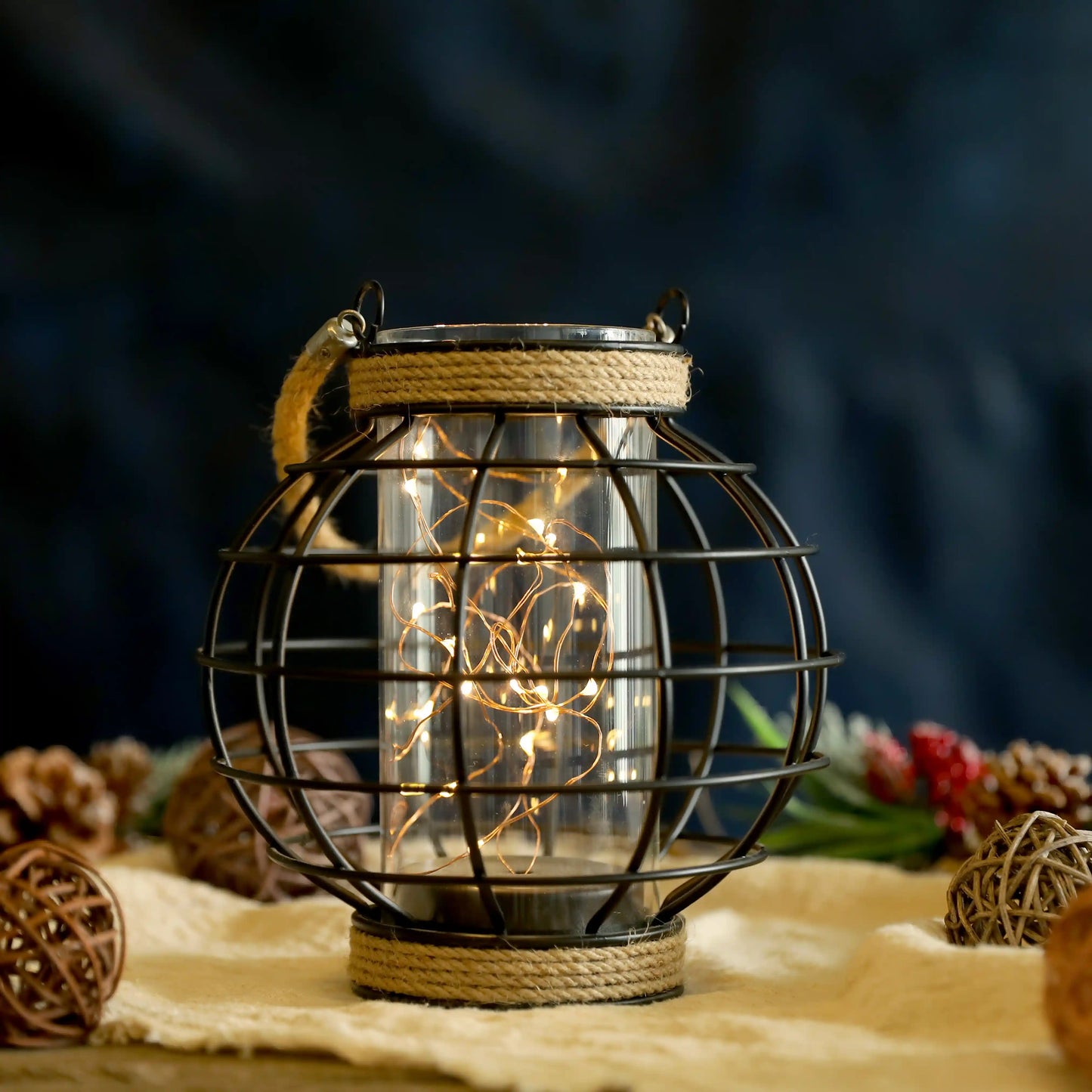 7.3" Tall Battery Powered Table Lamp-Hemp Rope Cage-Style Fairy Decorative Table Lamp