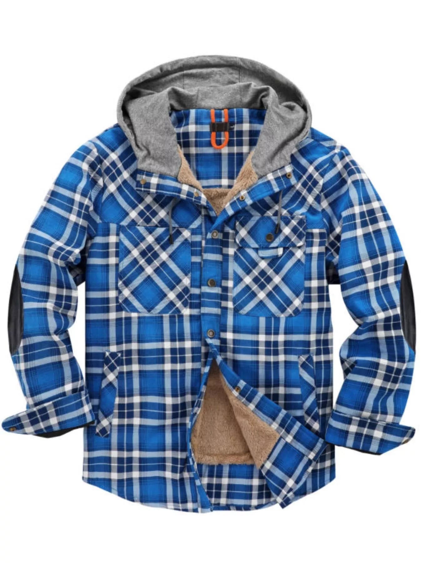 Men's Snap Down Plaid Flannel Hooded Jacket