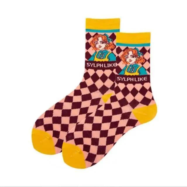 Fashion Colorful Print Socks Women Mushroom Spring Woman Socks Cotton Socks For Women Cotton Men's and Women's Printed Funky Socks - Unisex Mid Crew Length Breathable Pure Cotton Super Soft Quirky Prints Socks
