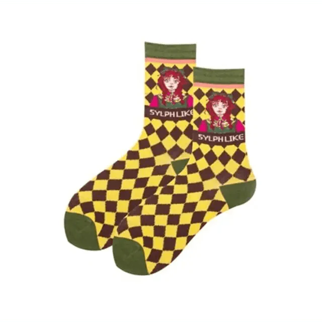 Fashion Colorful Print Socks Women Mushroom Spring Woman Socks Cotton Socks For Women Cotton Men's and Women's Printed Funky Socks - Unisex Mid Crew Length Breathable Pure Cotton Super Soft Quirky Prints Socks