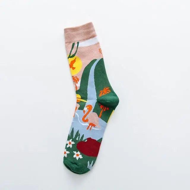 Fashion Colorful Print Socks Women Mushroom Spring Woman Socks Cotton Socks For Women Cotton Men's and Women's Printed Funky Socks - Unisex Mid Crew Length Breathable Pure Cotton Super Soft Quirky Prints Socks