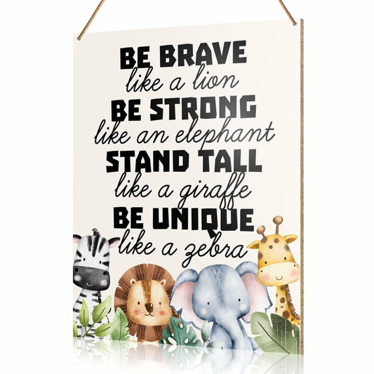 UDNADKEX Boho Nursery Wall Sign Safari Jungle Animal Wooden Decor