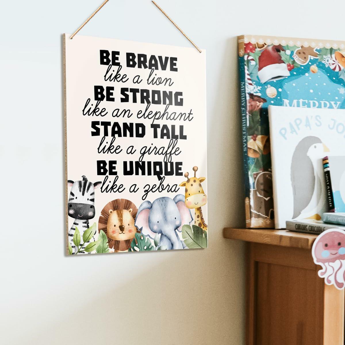 UDNADKEX Boho Nursery Wall Sign Safari Jungle Animal Wooden Decor