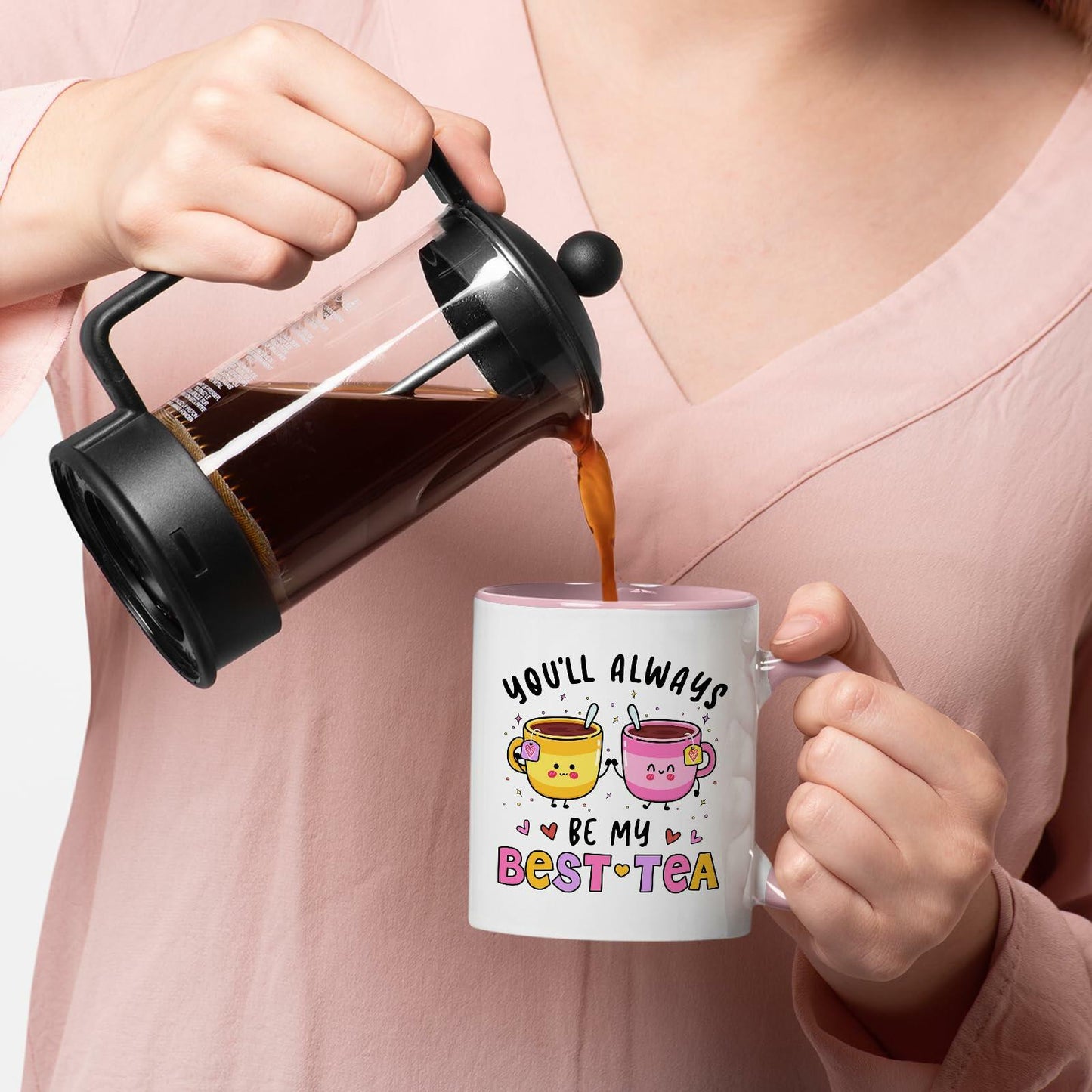 KINAPATO Friend Mug Funny Bestie Gift White Pink 11oz Ceramic