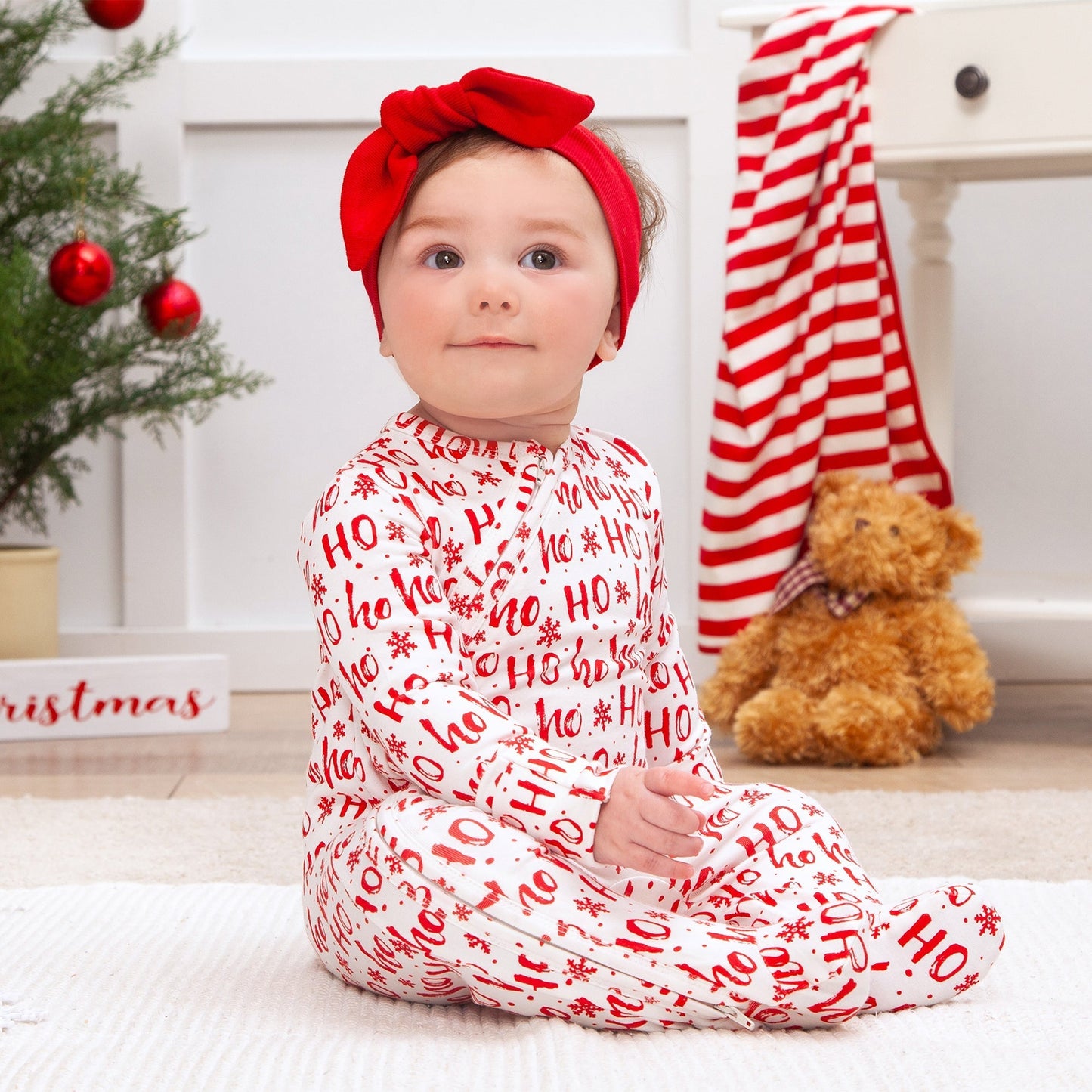 Christmas Bamboo Zipper Romper Ho-Ho-Ho